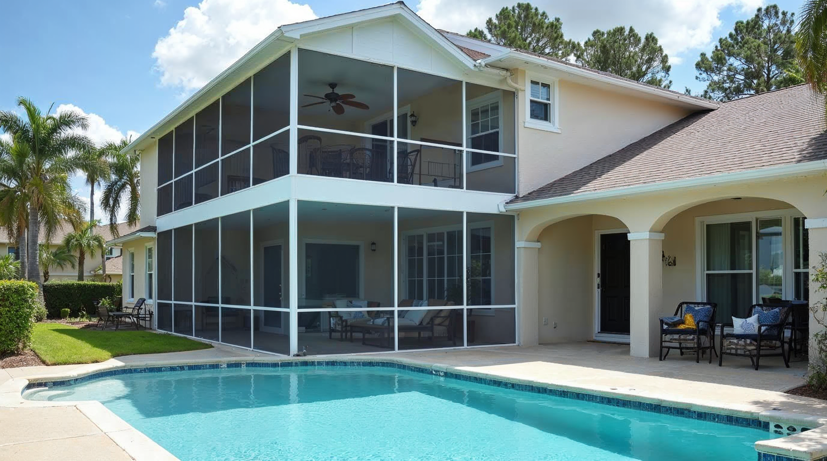 Two-story screen enclosure rescreening Sarasota